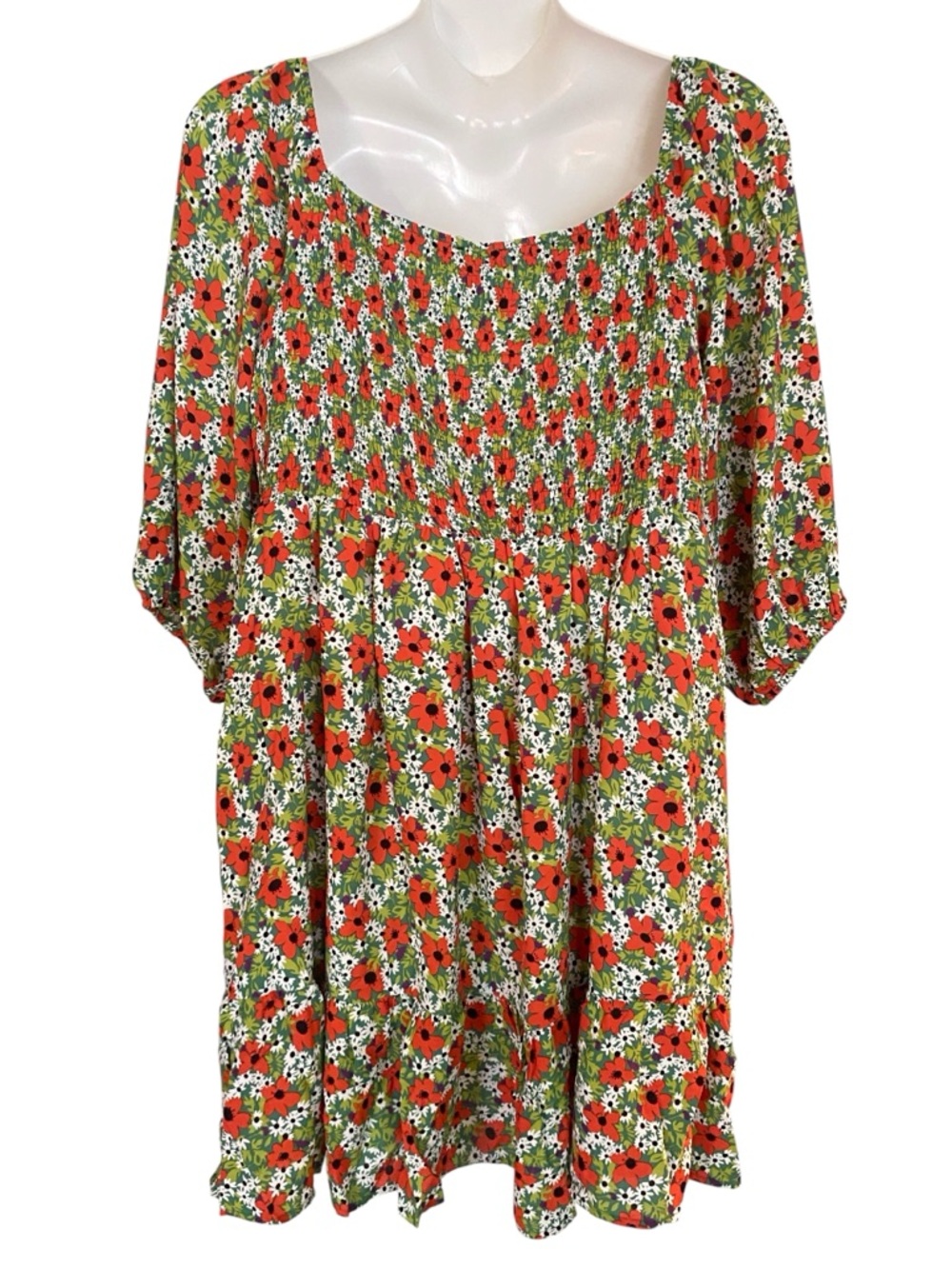 Davi and Dani Green Red Floral Smocked Mini Dress Womens Plus Size 3XL NWT - Picture 2 of 11